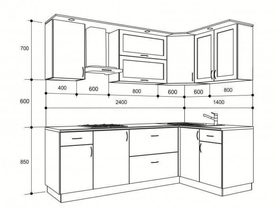 Tư vấn kích thước tiêu chuẩn tủ bếp hình chữ L