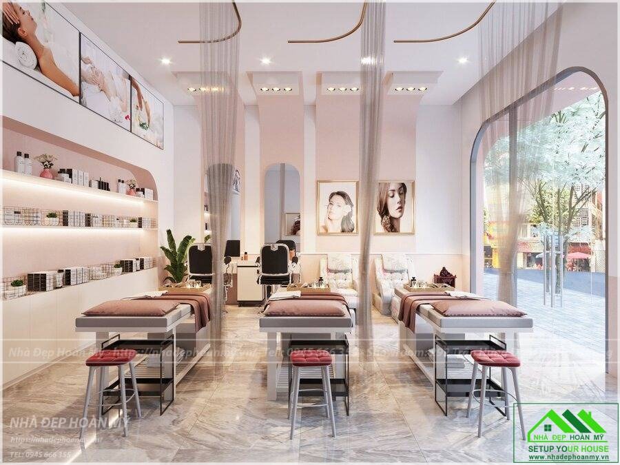 Tầng 1 Spa được sắp xếp thành nhiều khu vực cho các dịch vụ khác nhau