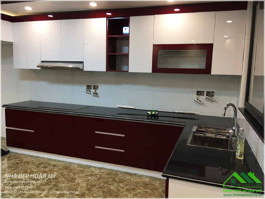 Tủ bếp nhựa phủ acrylic Hải Phòng - Thi công  tủ bếp nhựa PVC Hải Phòng