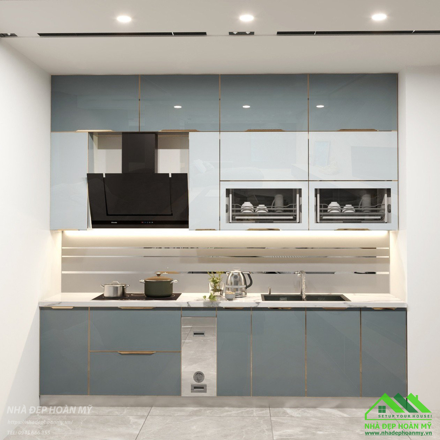 Tủ bếp inox cánh kính cao cấp Hải Dương