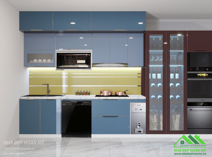 Thi công tủ bếp inox cánh kính cao cấp Hải Dương