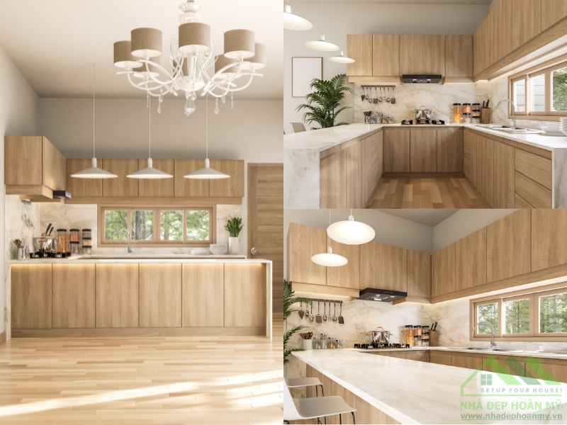 Tủ bếp cánh PET chữ U hiện đại
