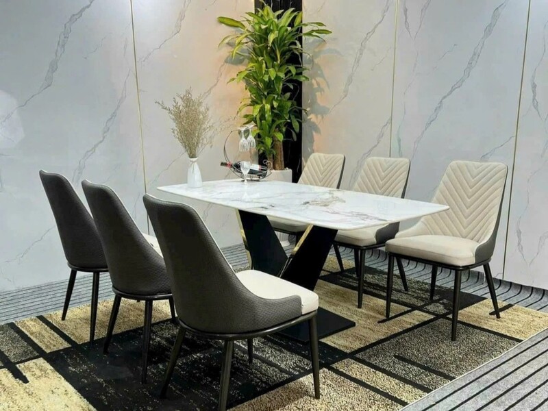Bàn ăn mặt đá Ceramic chân V