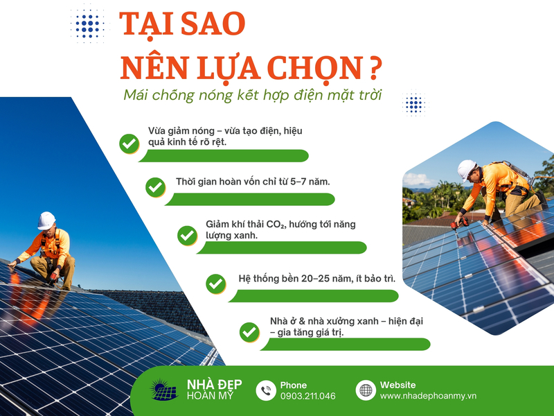 Mái chống nóng kết hợp điện mặt trời
