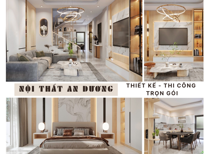 Thiết Kế và Thi Công Nội Thất Tại An Dương - Hải Phòng: Sự Kết Hợp Độc Đáo Gỗ Vàng Sồi và Màu Trắng