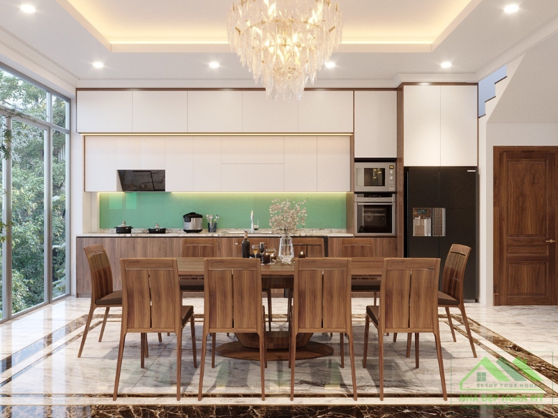 Thi công phòng bếp gỗ tự nhiên tại Văn Cao - Hải Phòng