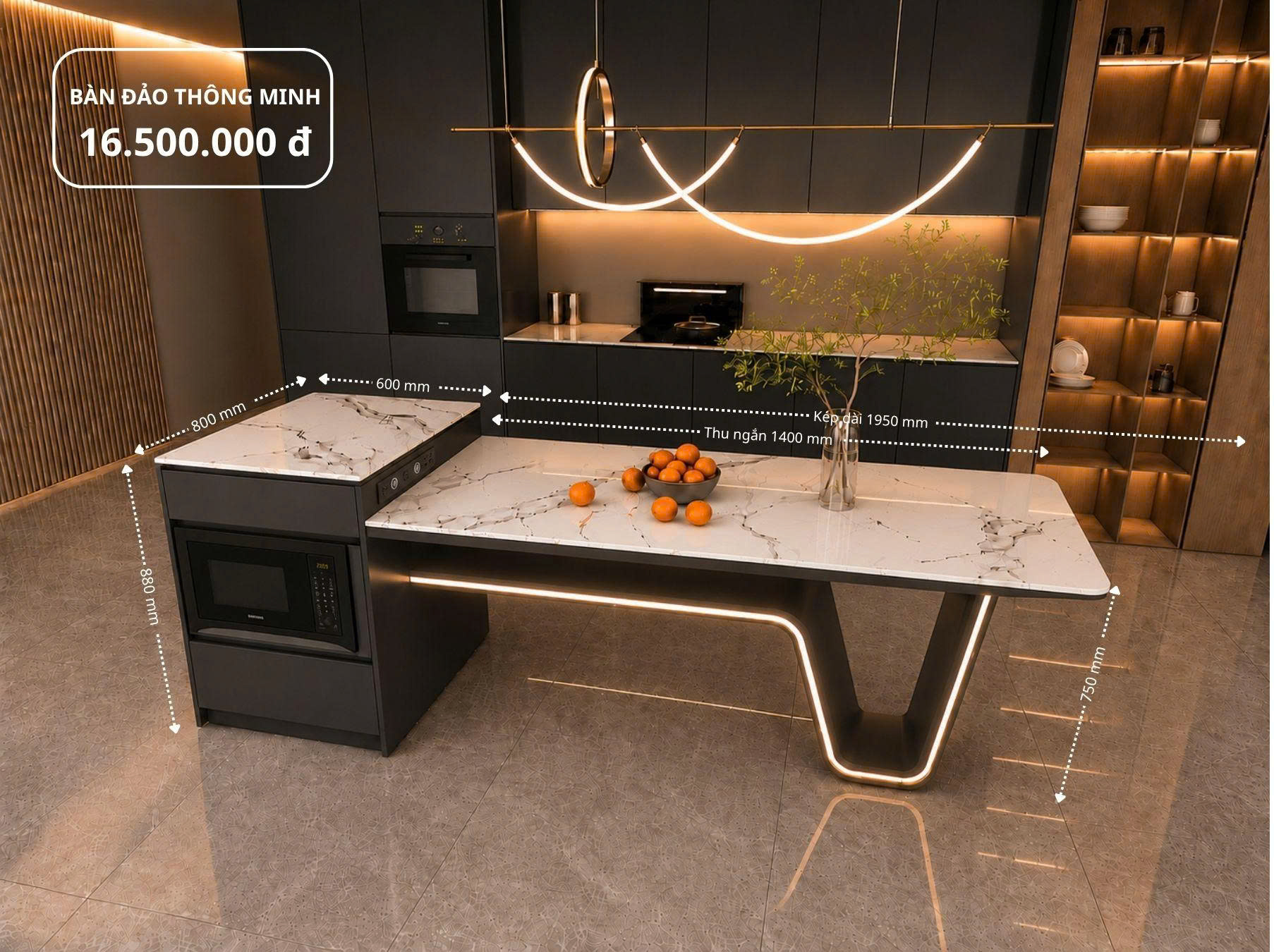 Bàn đảo thông minh kết hợp bàn ăn - Tối ưu hóa diện tích không gian