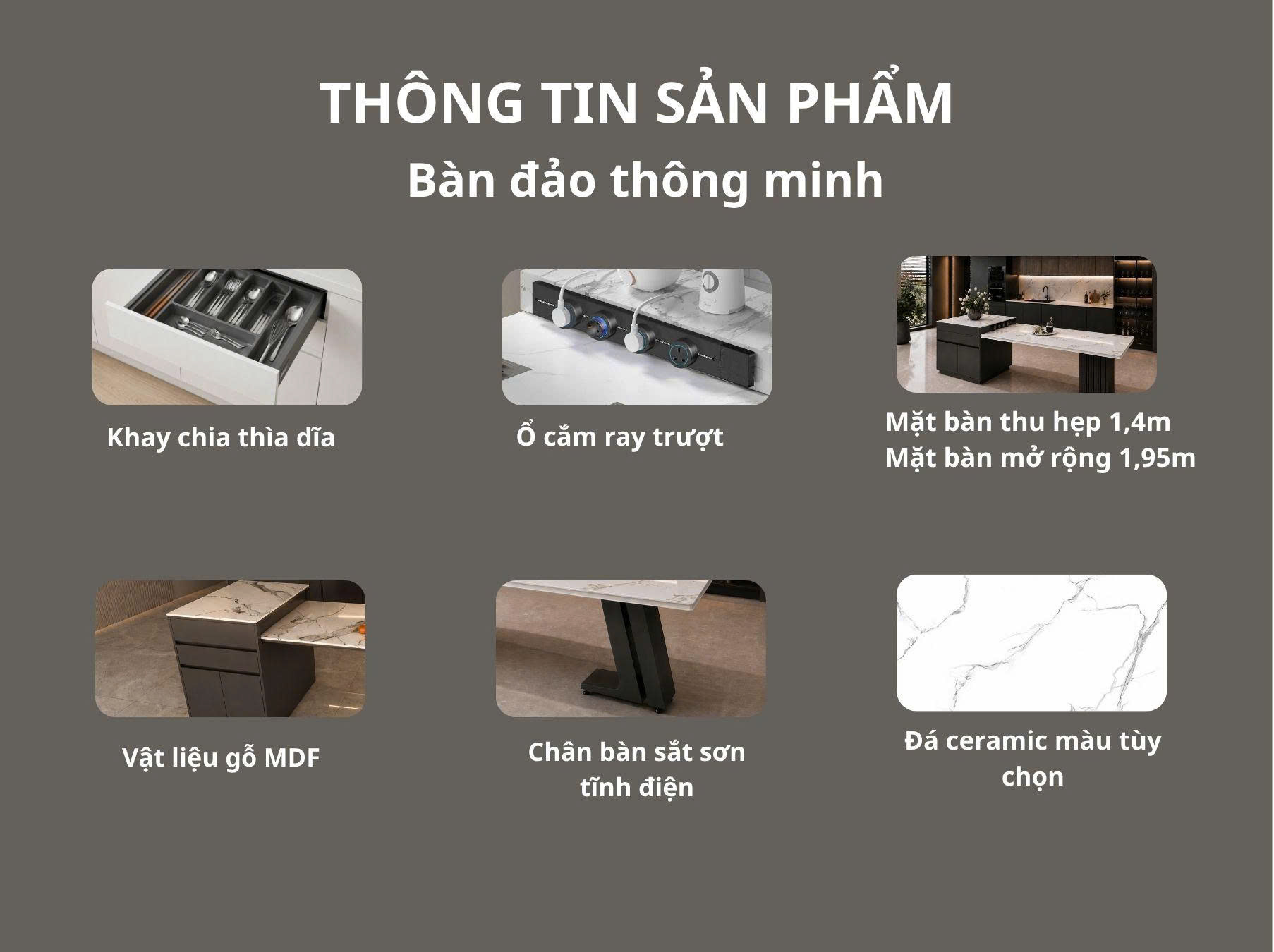 Bàn đảo thông minh kết hợp bàn ăn kéo dài