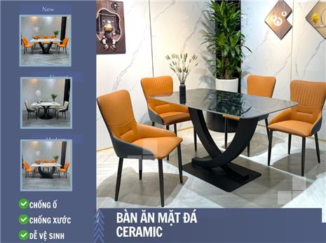 Bàn ăn mặt đá Ceramic Hải Phòng nhập khẩu nguyên chiếc - Bộ 4 ghế hoặc 6 ghế