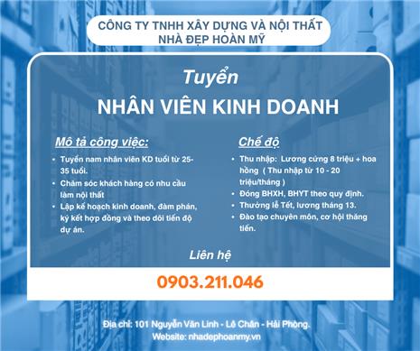 Tuyển dụng nhân viên kinh doanh nội thất tại Hải Phòng – Nhà Đẹp Hoàn Mỹ